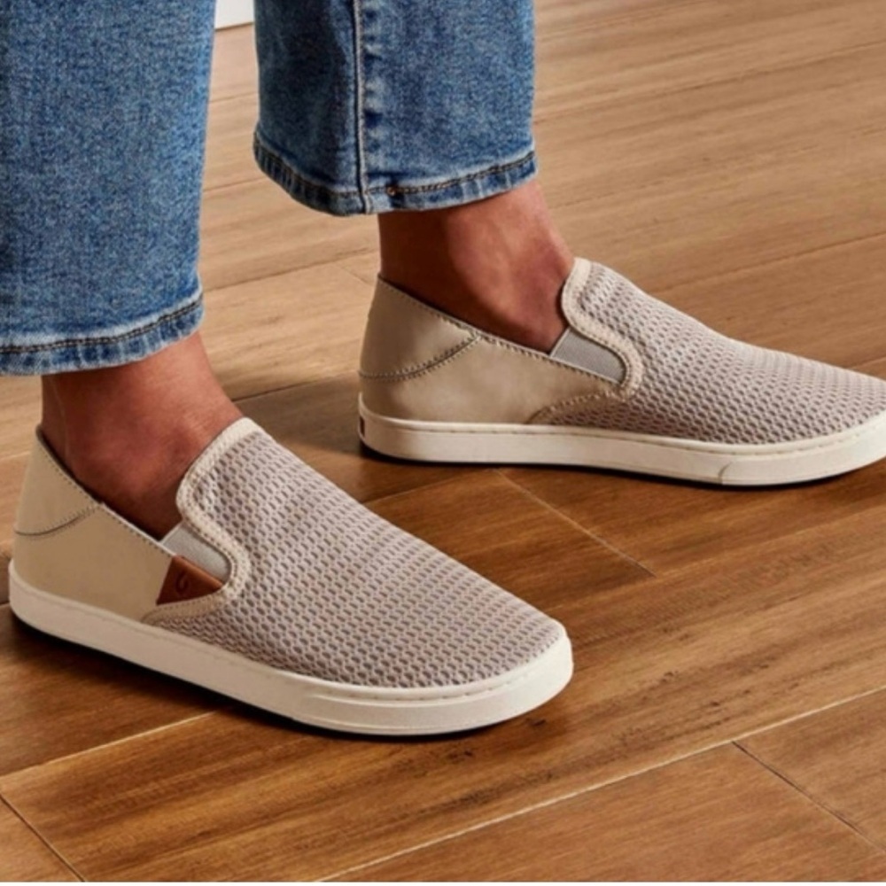 OluKai Beige Knit Slip-On Sneakers